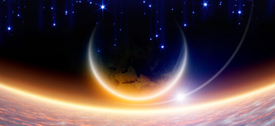 Abstract fantastic background - planet Earth in space, pink clouds, blue stars. Elements of this image furnished by NASA
