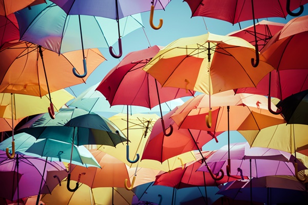 Colorful Umbrellas in a blue sky